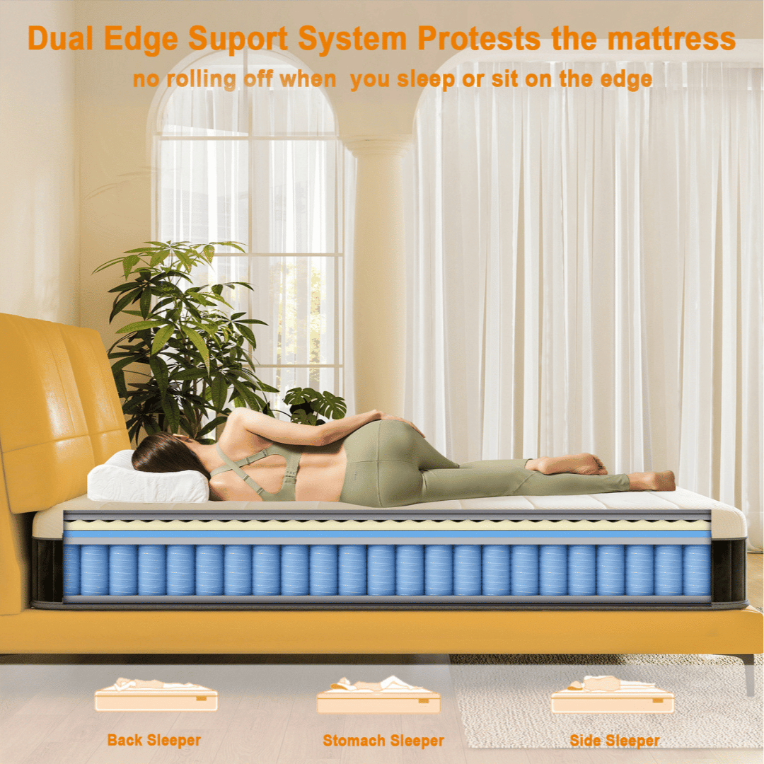 Sleep soundly with the dual-edge support system that prevents rolling off while sitting or lying on the edge. 