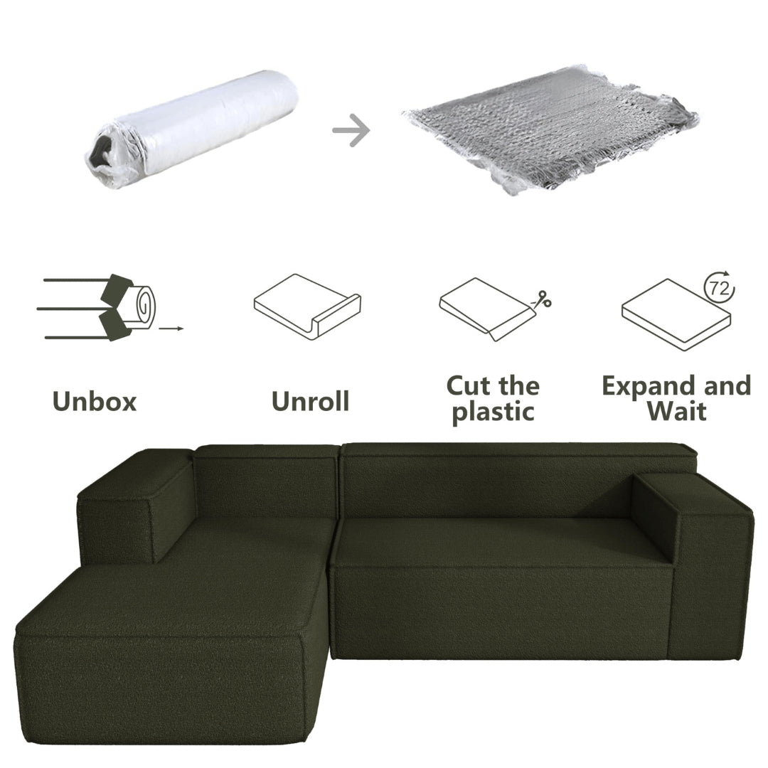 Modular L-Shaped Sectional Sleeper Sofa, No Assembly, 7-Seater