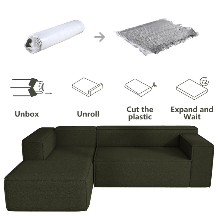 Modular L-Shaped Sectional Sleeper Sofa, No Assembly, 7-Seater