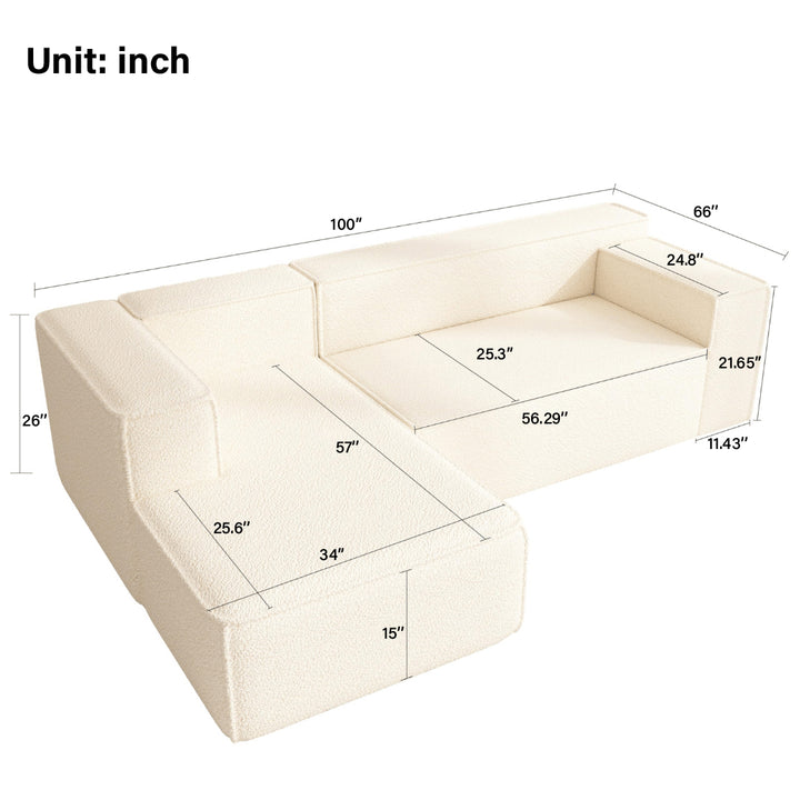 Modular L-Shaped Sectional Sleeper Sofa, No Assembly, 7-Seater