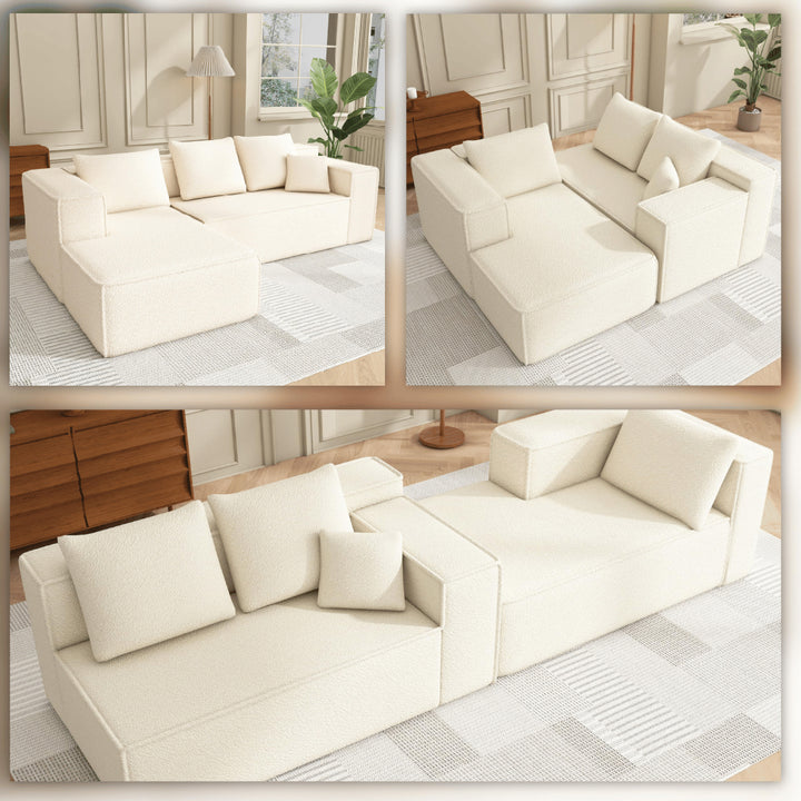 Modular L-Shaped Sectional Sleeper Sofa, No Assembly, 7-Seater