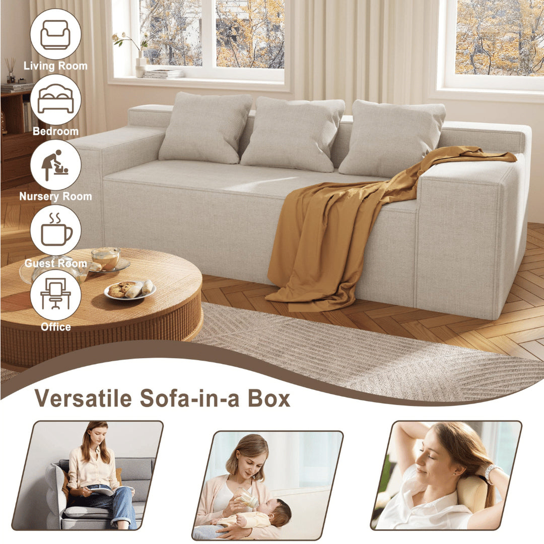 Hybrid sofa in a box with pillows. Stylish and modern for any room.