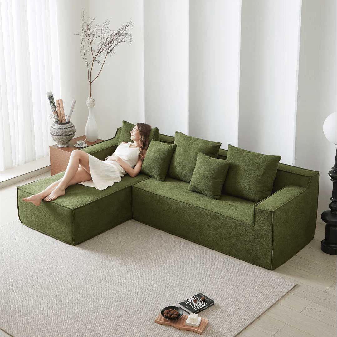 L shape sleeper couch sofa - green3