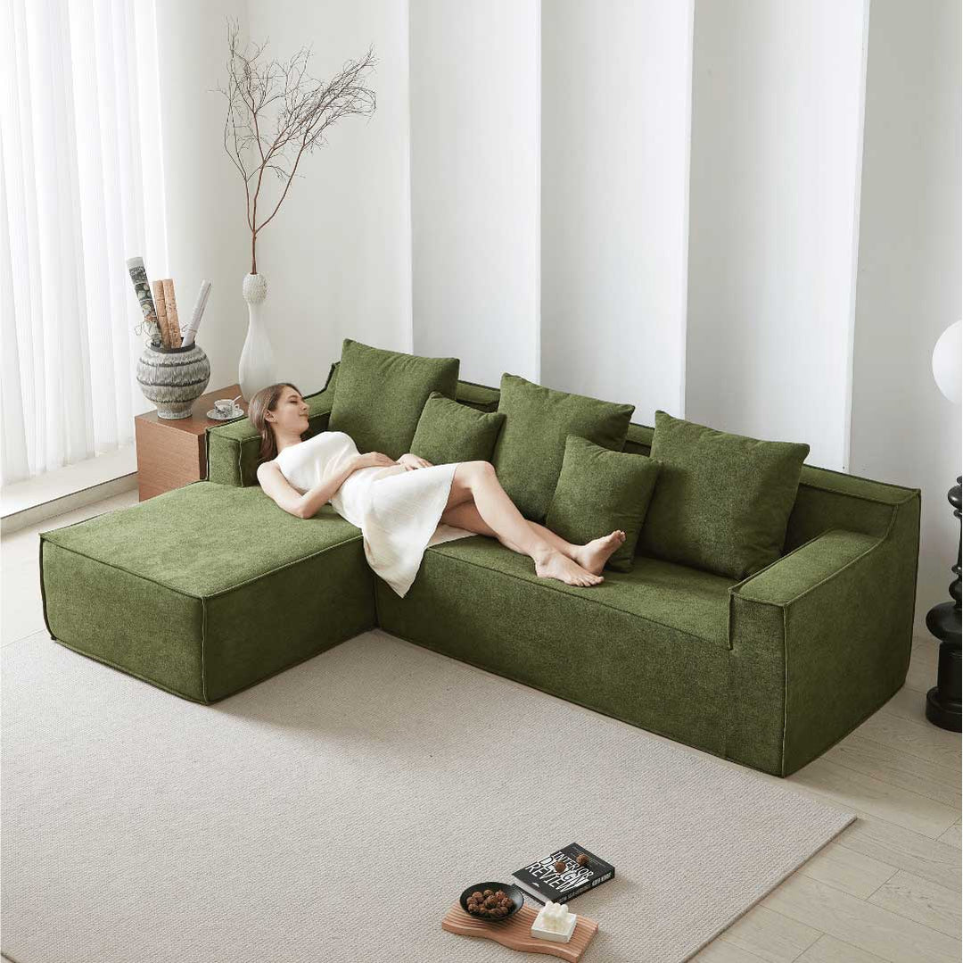 L shape sleeper couch sofa - green4